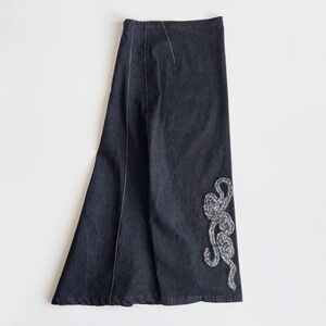Tenc Fox Italy Black Denim Asymmetrical Maxi Skirt